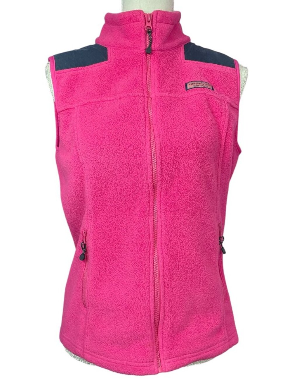 Vineyard Vines Fleece Vest M Womens Hot Pink Full Zip Embroidered Logo Full Zip